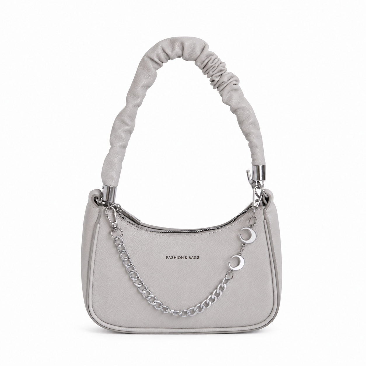 Bolso manos libres AURA lila con asa fruncida y cadena plateada - CALÉA