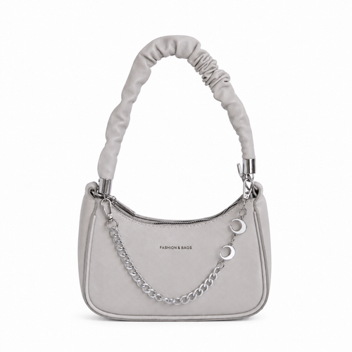 Bolso manos libres AURA lila con asa fruncida y cadena plateada - CALÉA