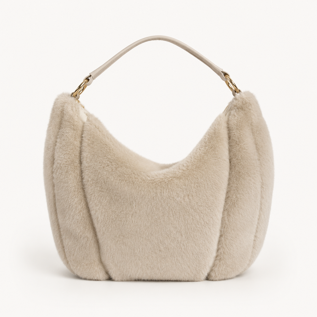 Bolso hobo BRIGADA beige en peluche con herraje dorado - CALÉA