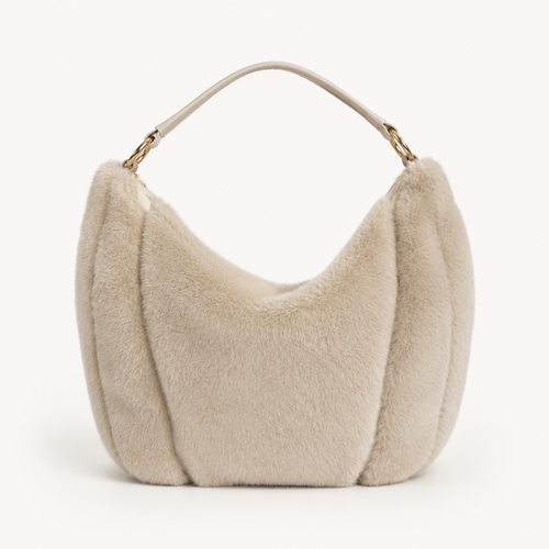 Bolso hobo BRIGADA beige en peluche con herraje dorado - CALÉA