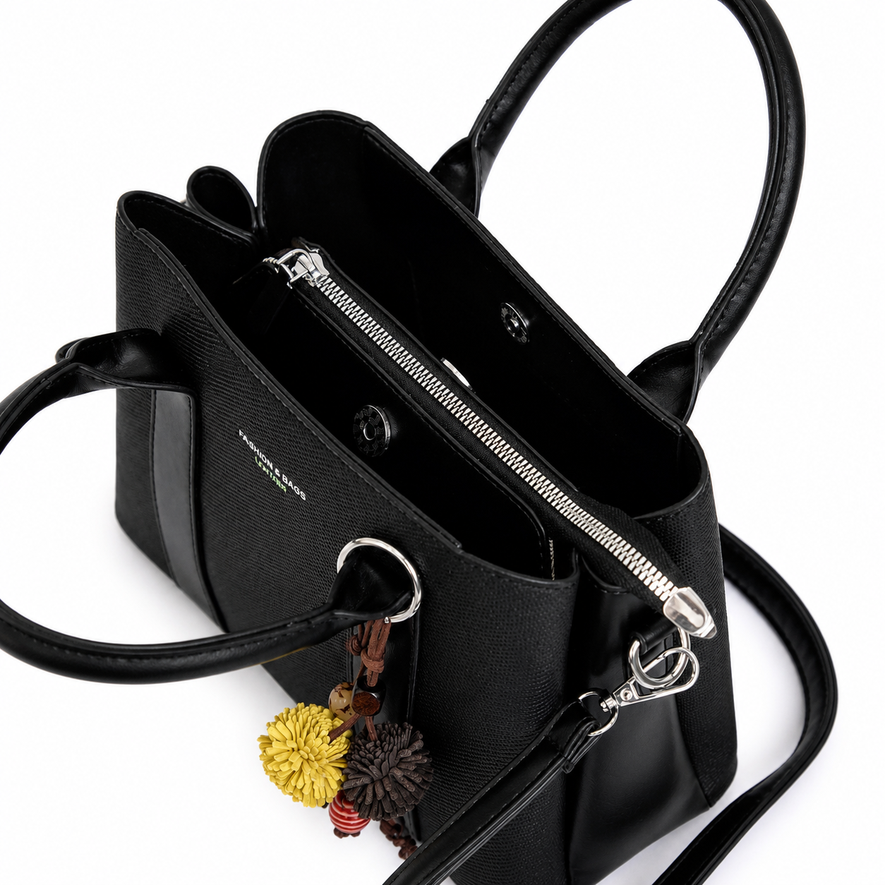 Bolso CALA negro interior con tres compartimientos organizadores - CALÉA