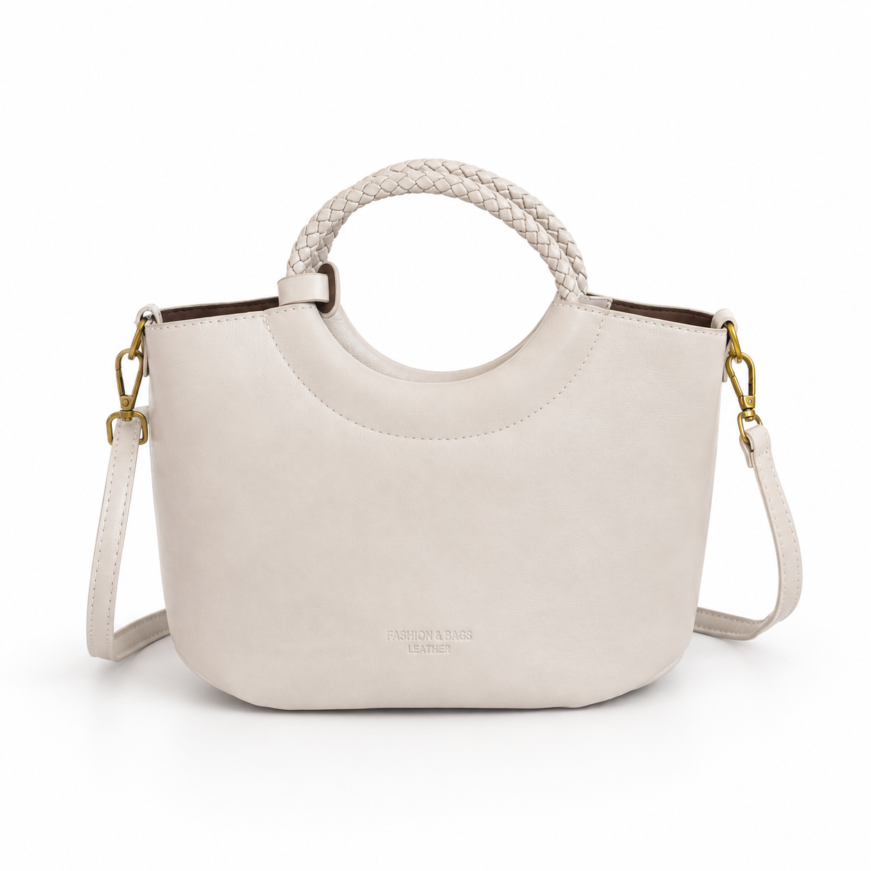 Bolso de mano FRANCESCA marfil con asa trenzada y herrajes dorados - CALÉA