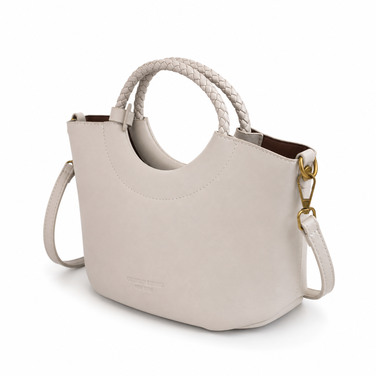 Bolso FRANCESCA marfil vista lateral con correa larga ajustable - CALÉA