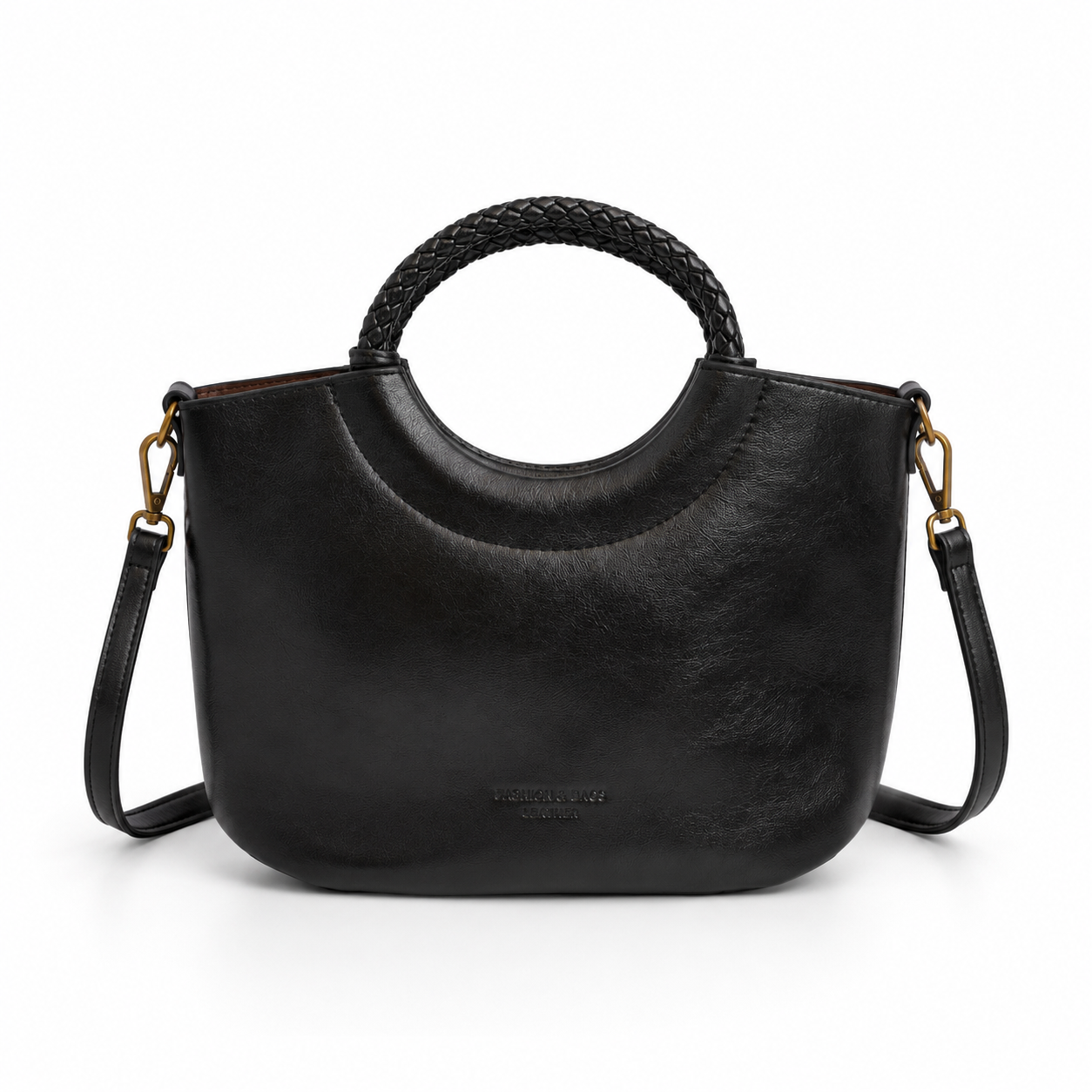 Bolso de mano FRANCESCA negro con asa trenzada y herrajes dorados - CALÉA