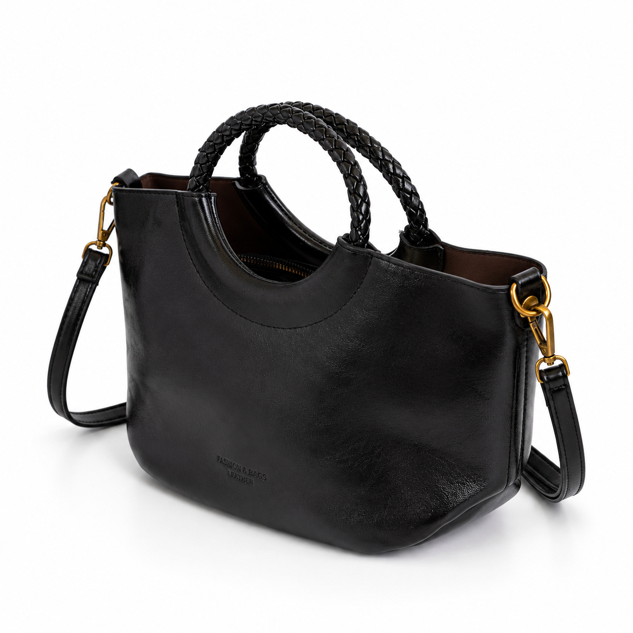 Bolso FRANCESCA negro vista lateral con correa larga ajustable - CALÉA