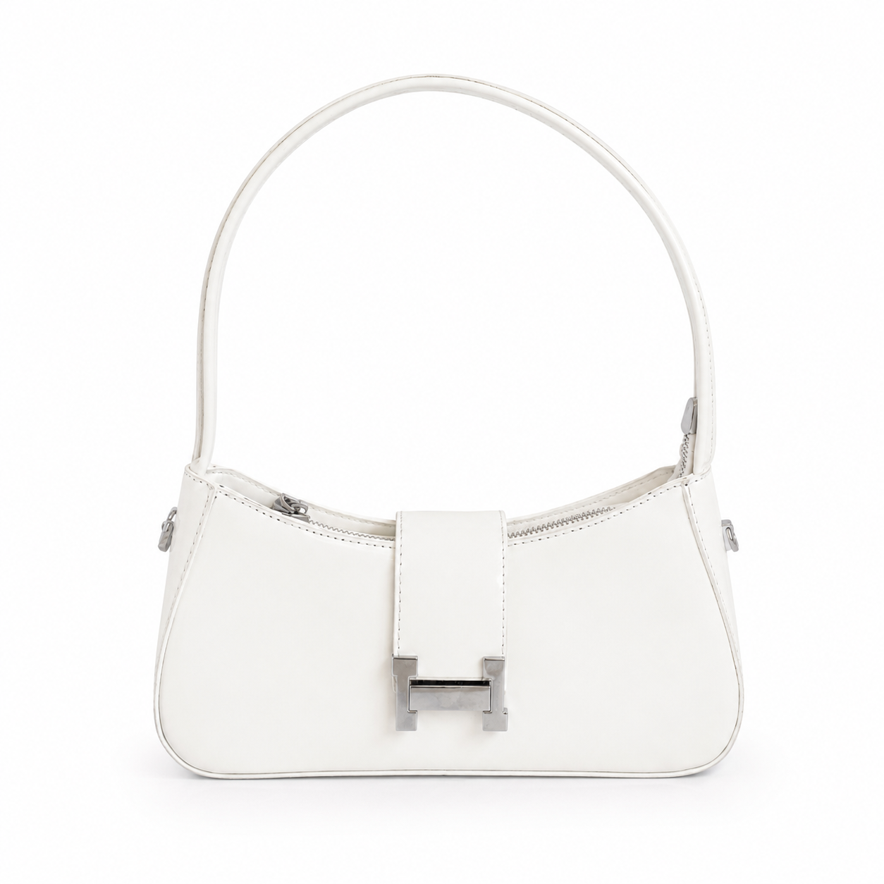 Bolso baguette GALA blanco en charol con broche plateado - CALÉA