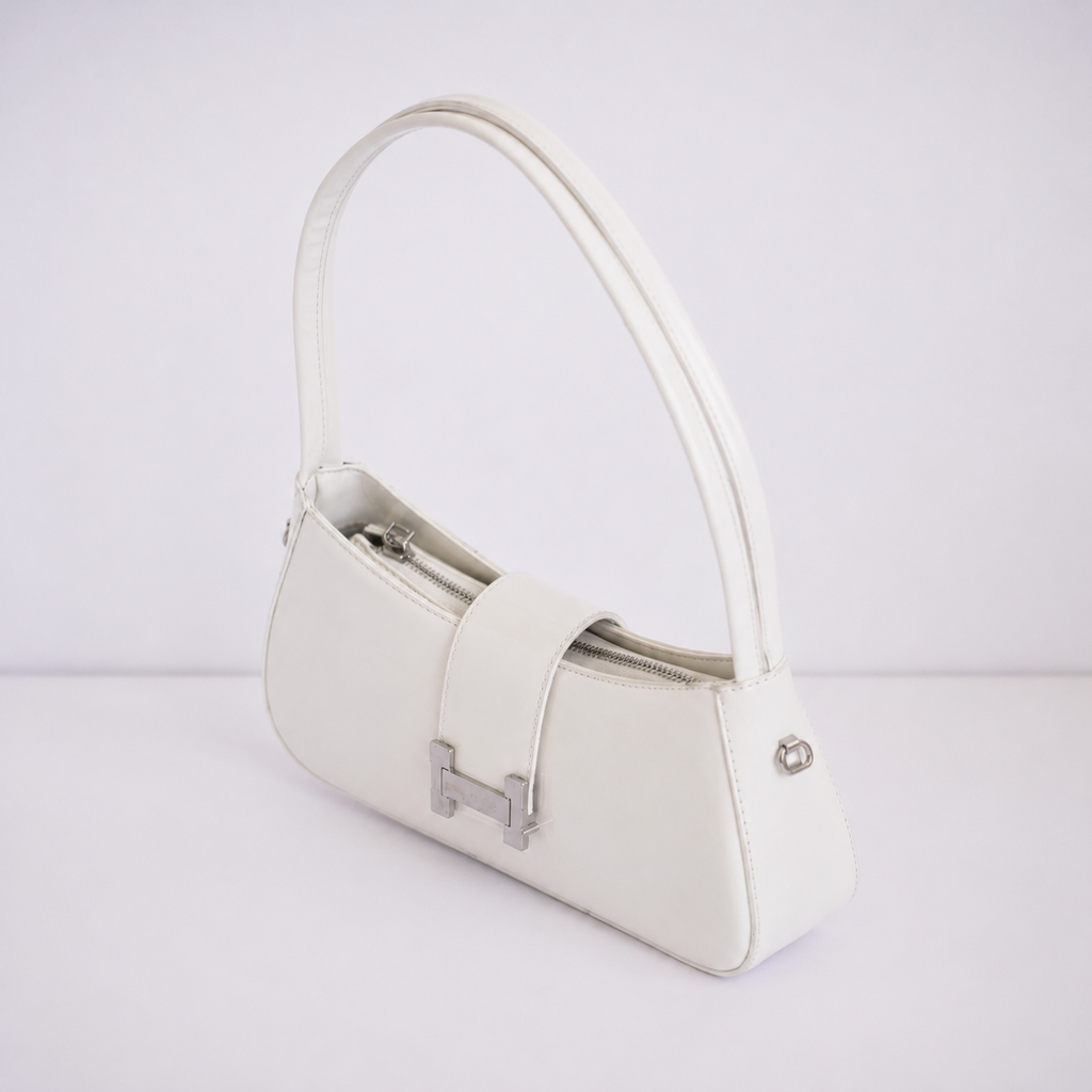 Bolso GALA blanco charol vista lateral con doble asa - CALÉA