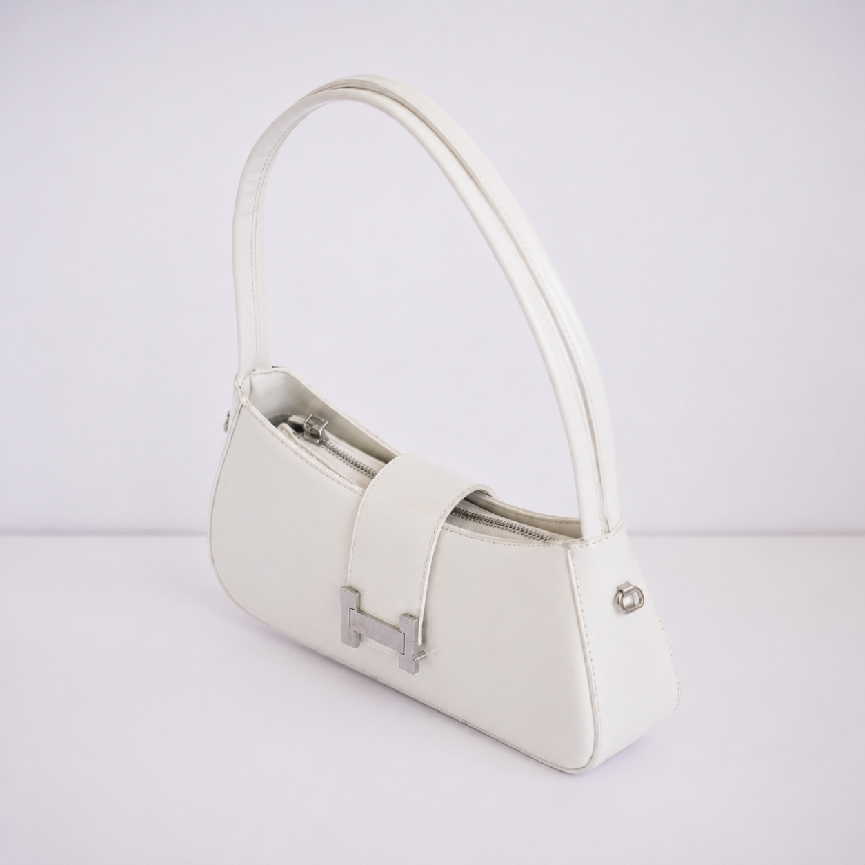 Bolso GALA blanco charol vista lateral con doble asa - CALÉA