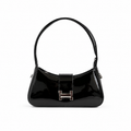 Bolso baguette GALA negro en charol con broche plateado - CALÉA