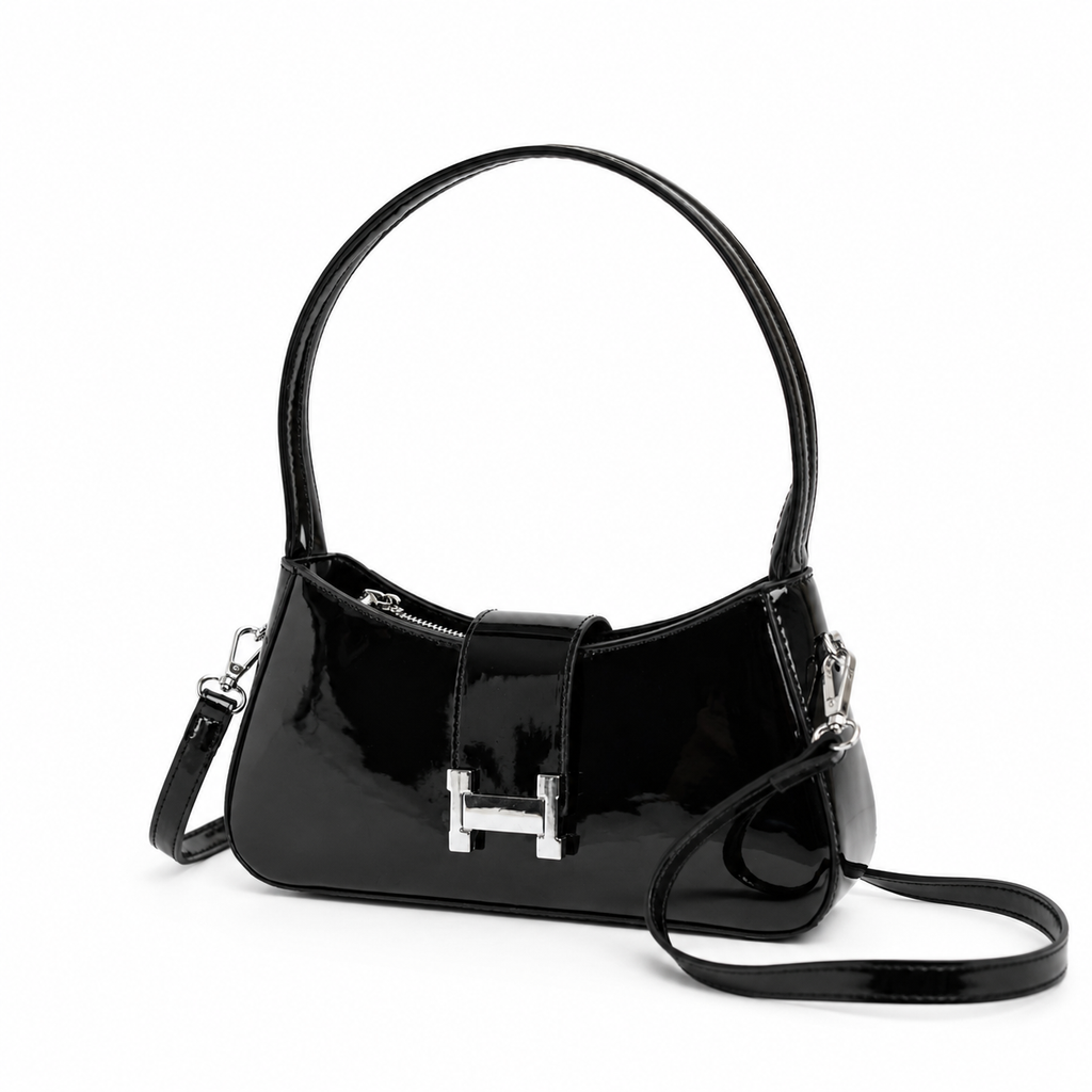 Bolso GALA negro charol con correa larga manos libres - CALÉA