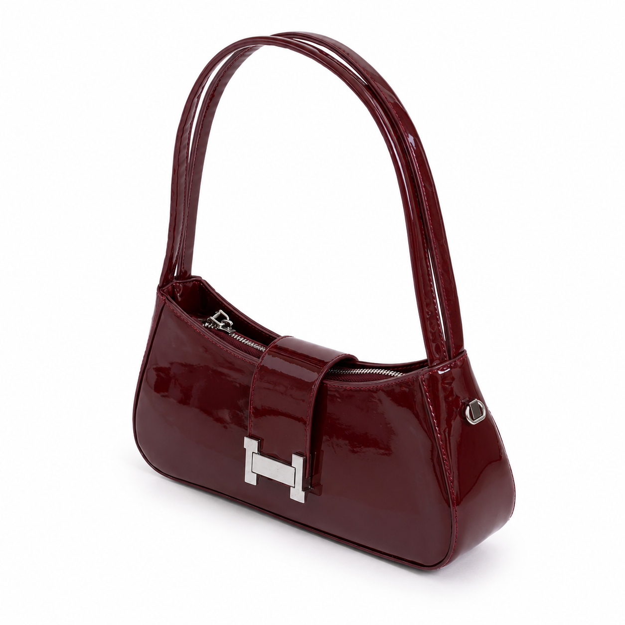 Bolso GALA rojo vino charol vista lateral con doble asa - CALÉA
