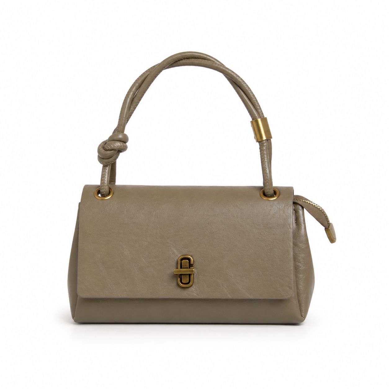 Bolso flap MARIANA caqui con asa de nudo y herrajes dorados - CALÉA