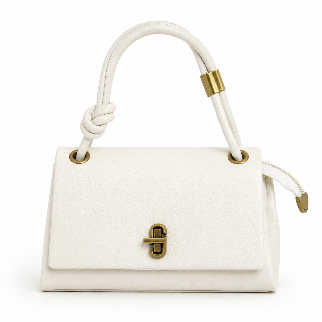 Bolso flap MARIANA marfil con asa de nudo y herrajes dorados - CALÉA
