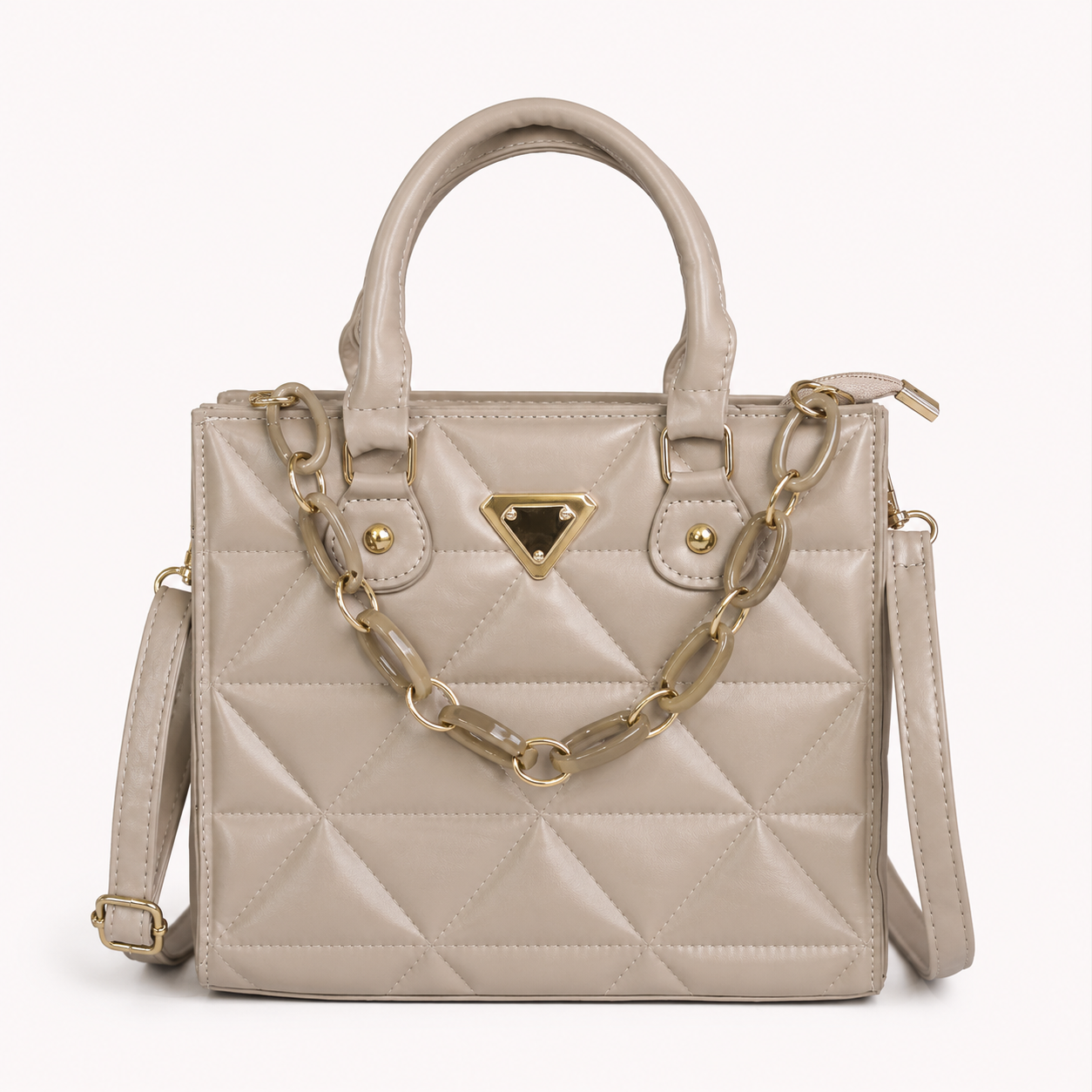 Bolso de mano MILÁN beige acolchado con cadena decorativa - CALÉA
