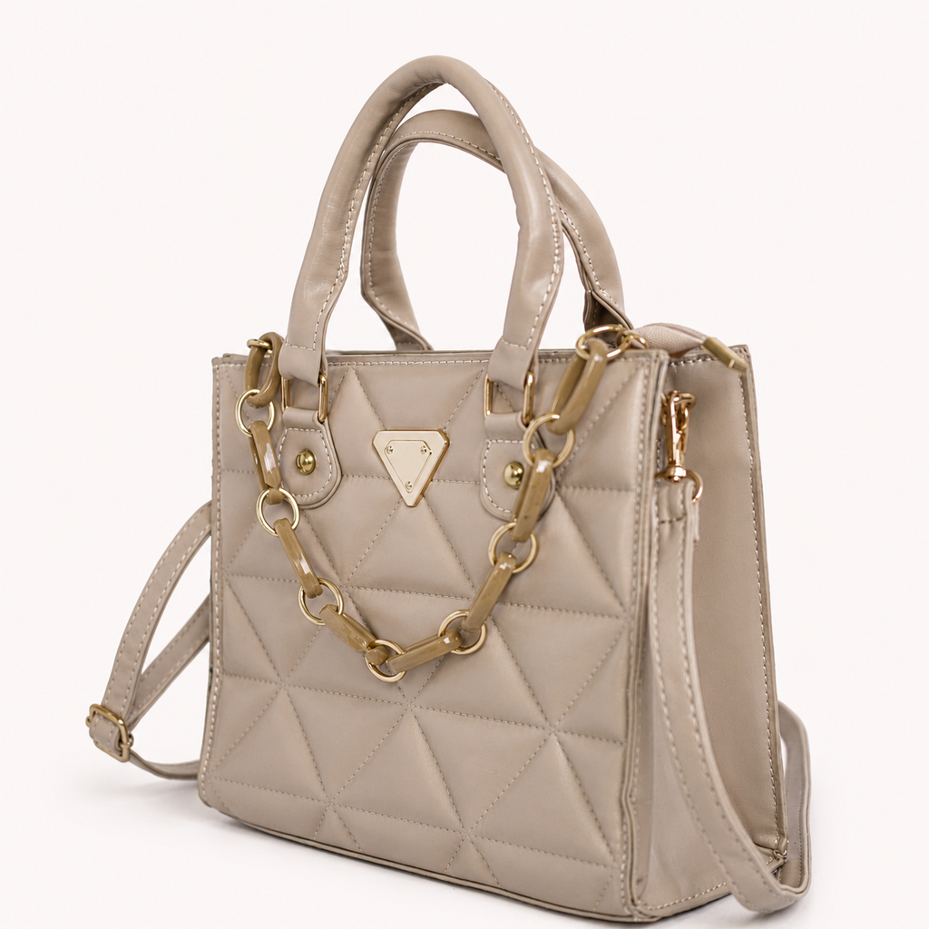Bolso MILÁN beige acolchado vista lateral con correa removible - CALÉA