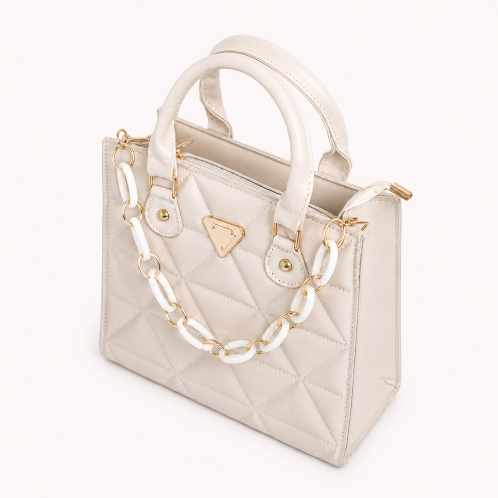 Bolso MILÁN marfil acolchado con cadena decorativa removible - CALÉA