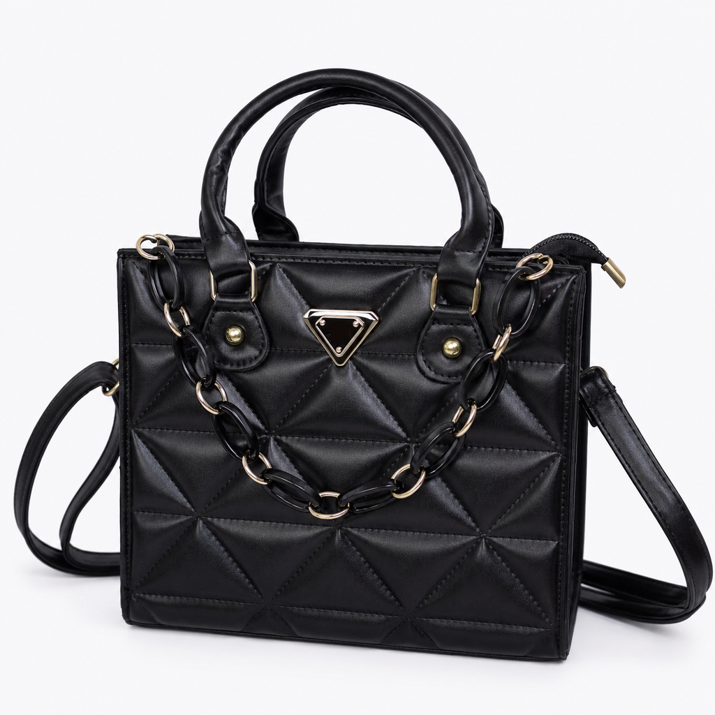 Bolso MILÁN negro acolchado con cadena decorativa - CALÉA
