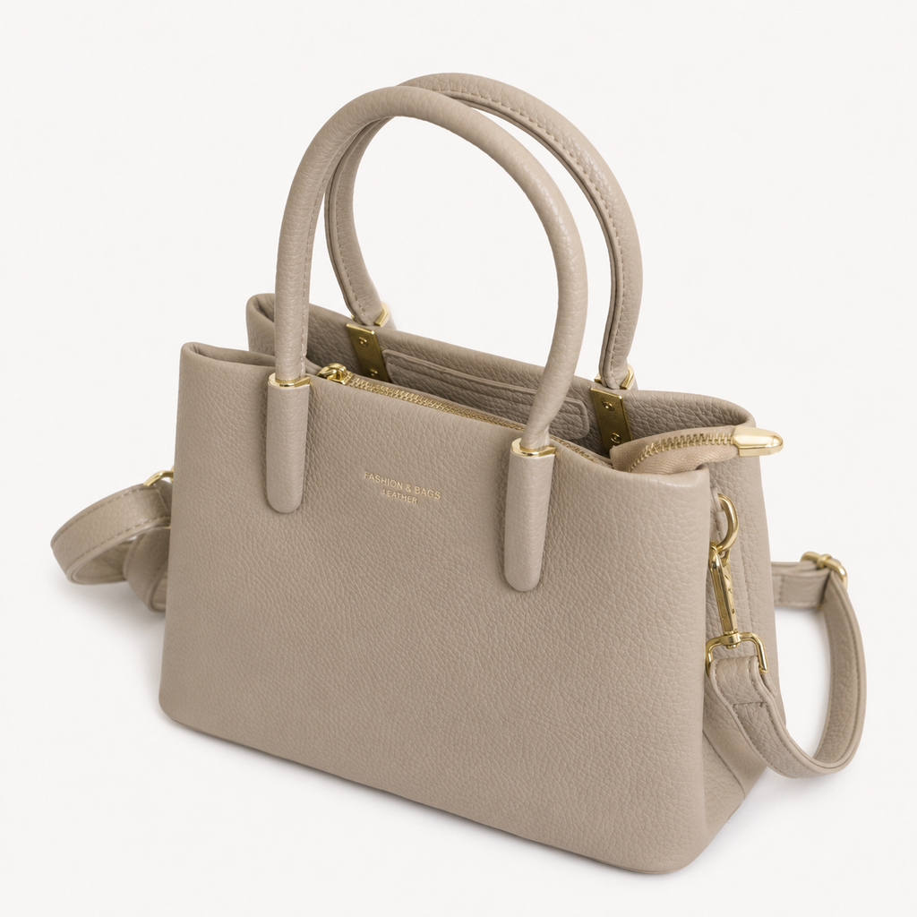 Bolso ROMA beige vista angular con correa larga removible - CALÉA
