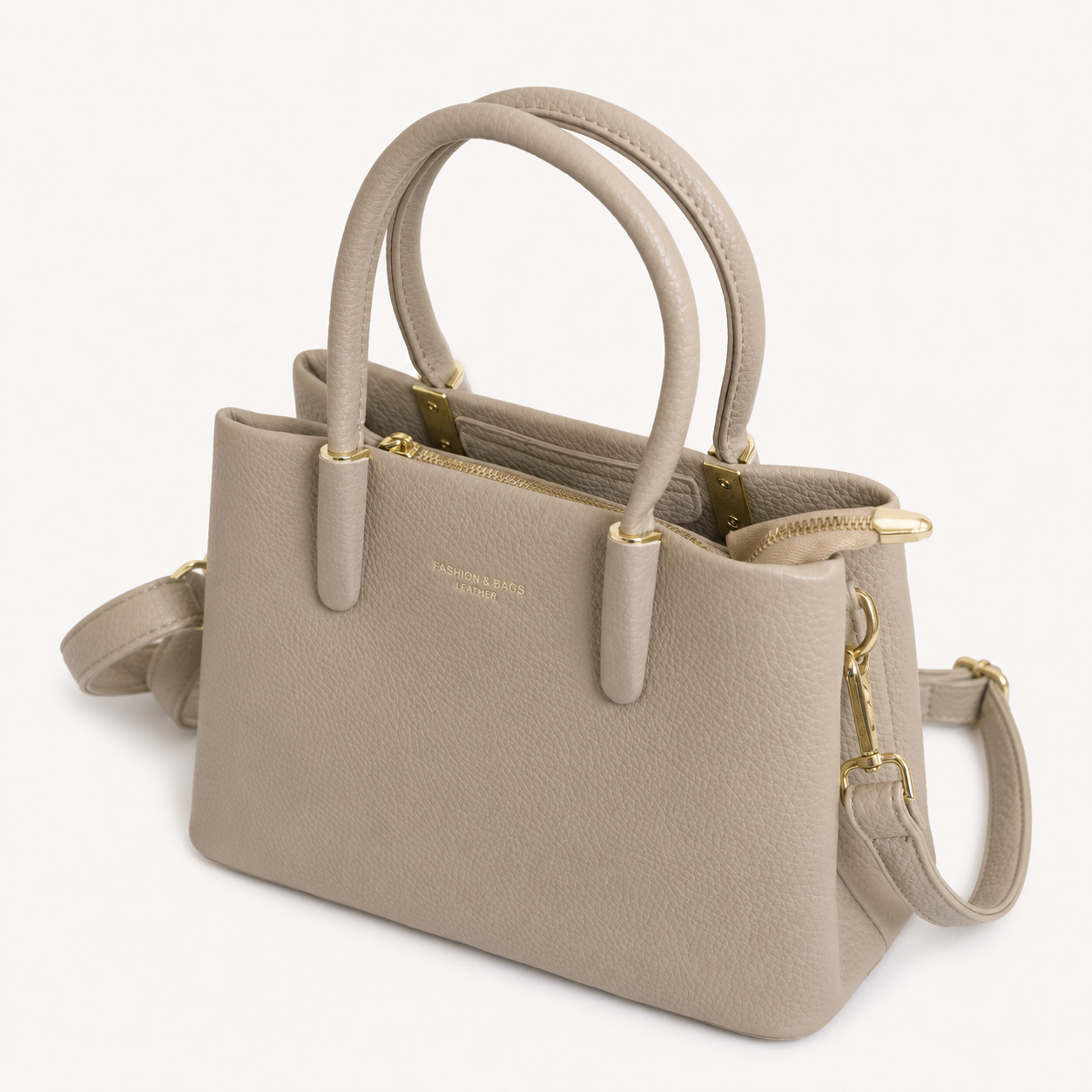 Bolso ROMA beige vista angular con correa larga removible - CALÉA