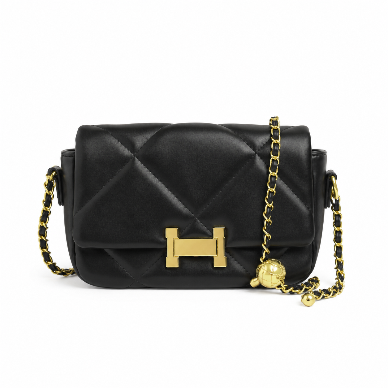 Bolso manos libres VELA negro acolchado con cadena dorada - CALÉA