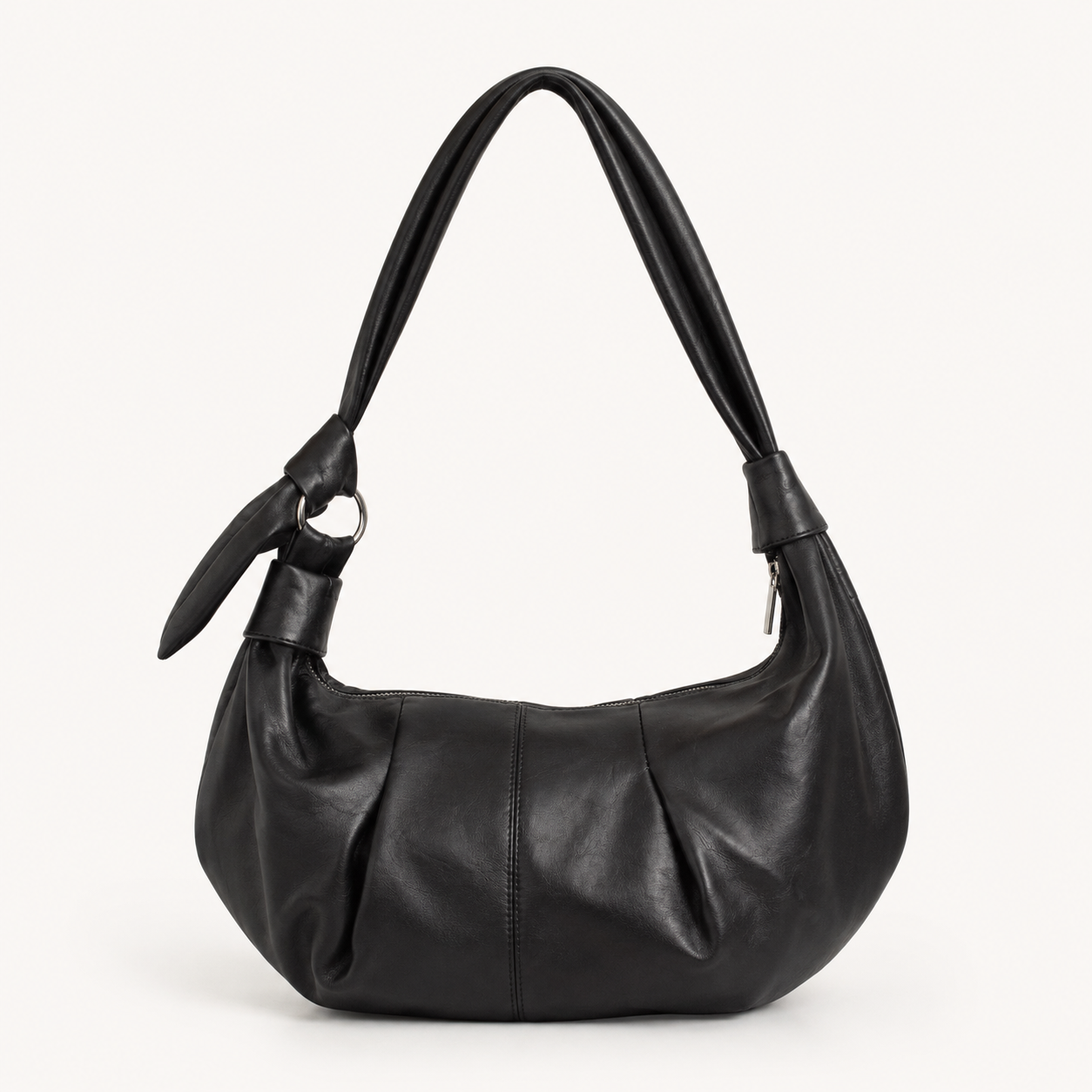 Bolso hobo VICTORIA negro con asa anudada en cuero vegano - CALÉA