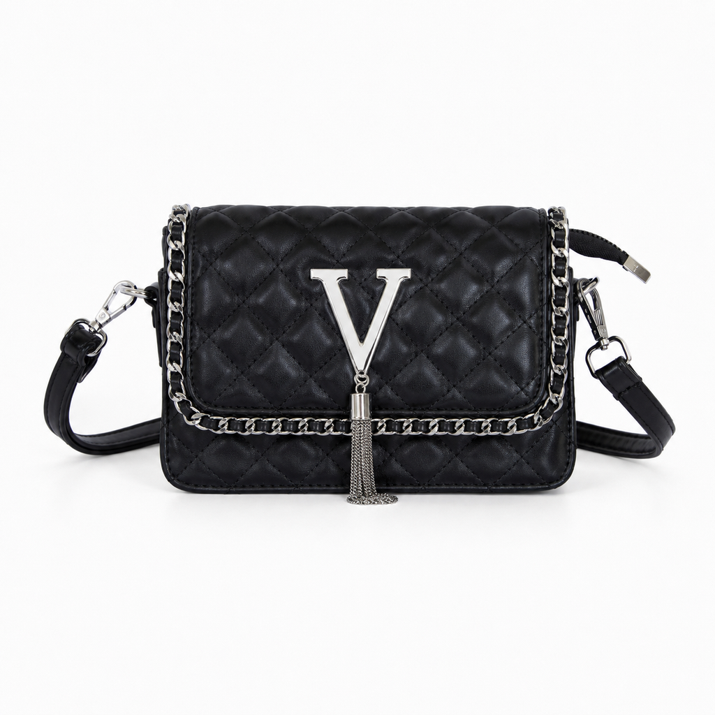 Bolso VITTA negro acolchado con herraje V metálico y borla - CALÉA