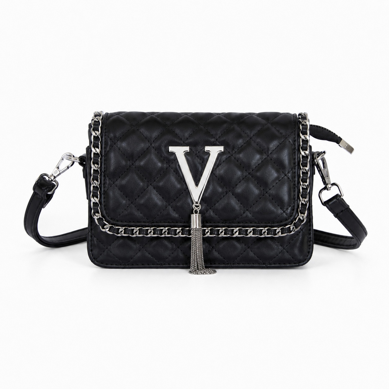 Bolso VITTA negro acolchado con herraje V metálico y borla - CALÉA